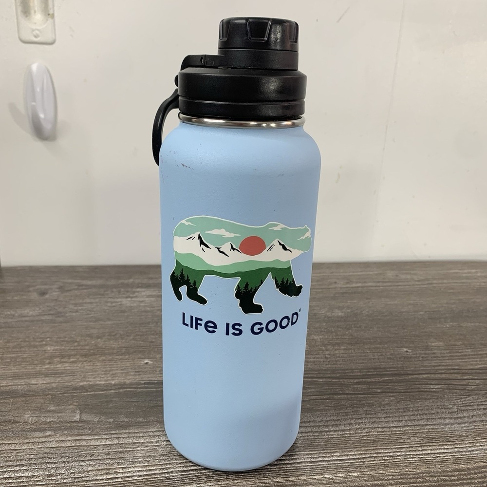 Life Is Good 32oz Wide Mouth Water Bottle Bear Logo Stainless Steel Bpa‎ Free